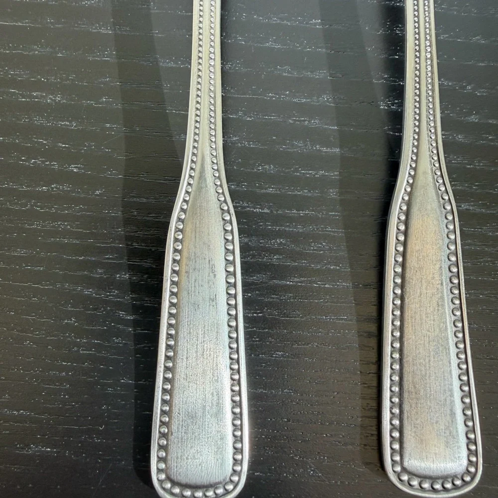 Harbourtown 5 Vintage Stainless Steel Japan Beaded Handle Oval Soup Spoons 71/8”